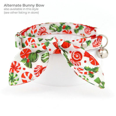 Peppermint Cat Collar + Flower Set - "Sweets & Treats" - Christmas Candy Cat Collar w/ Scarlet Felt Flower (Detachable) / Cat, Kitten + Small Dog Sizes