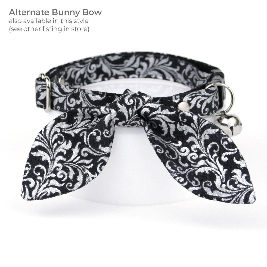 Cat Bandana - "Royal Sterling" - Black & Metallic Silver Bandana for Cat + Small Dog / Wedding, New Years, Gothic, Victorian / Slide-on Bandana / Over-the-Collar
