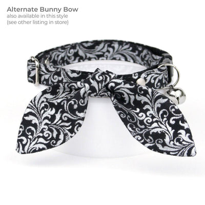 Cat Bandana - "Royal Sterling" - Black & Metallic Silver Bandana for Cat + Small Dog / Wedding, New Years, Gothic, Victorian / Slide-on Bandana / Over-the-Collar