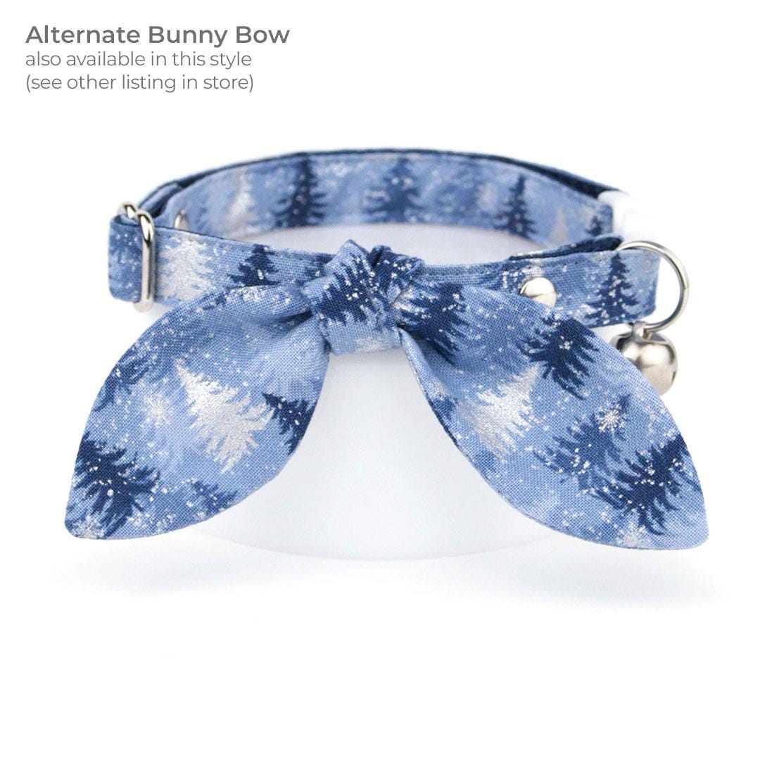 Winter Cat Bandana - "Blue Spruce" - Blue & Silver Snowy Forest Bandana for Cat + Small Dog / Solstice, Pine Tree, Mountain, Snow / Slide-on Bandana