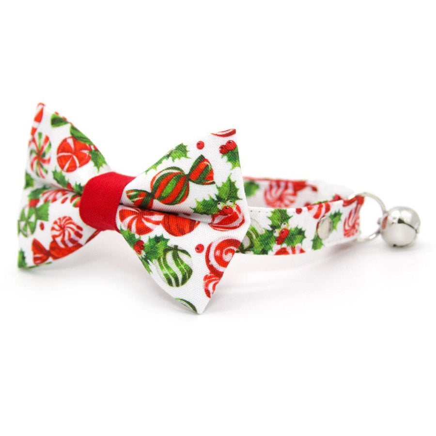 Christmas Bow Tie Cat Collar Set - "Sweets & Treats" - Peppermint Cat Collar with Bow Tie / Cat, Kitten, Small Dog Sizes