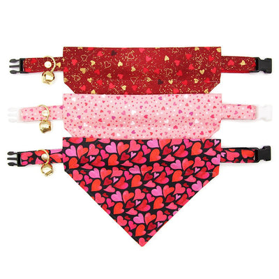 Heart Cat Bandana - "Cupid Confetti" - Pink Valentine's Day Bandana for Cat + Small Dog / Girly Hearts / Slide-on Bandana