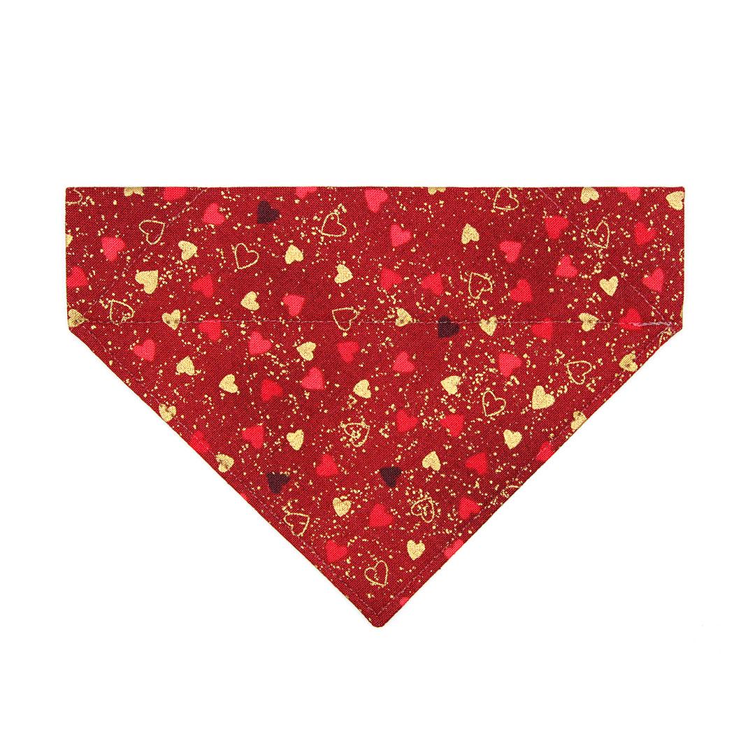 Heart Cat Bandana - "Amour" - Red & Gold Valentine's Day Bandana for Cat + Small Dog / Slide-on Bandana