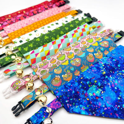 Ramen Cat Bandana - "Ramen Love - Pink" - Noodles Bandana for Cat + Small Dog / Cute, Food, Fun, Asian, Girl Cat / Slide-on Bandana