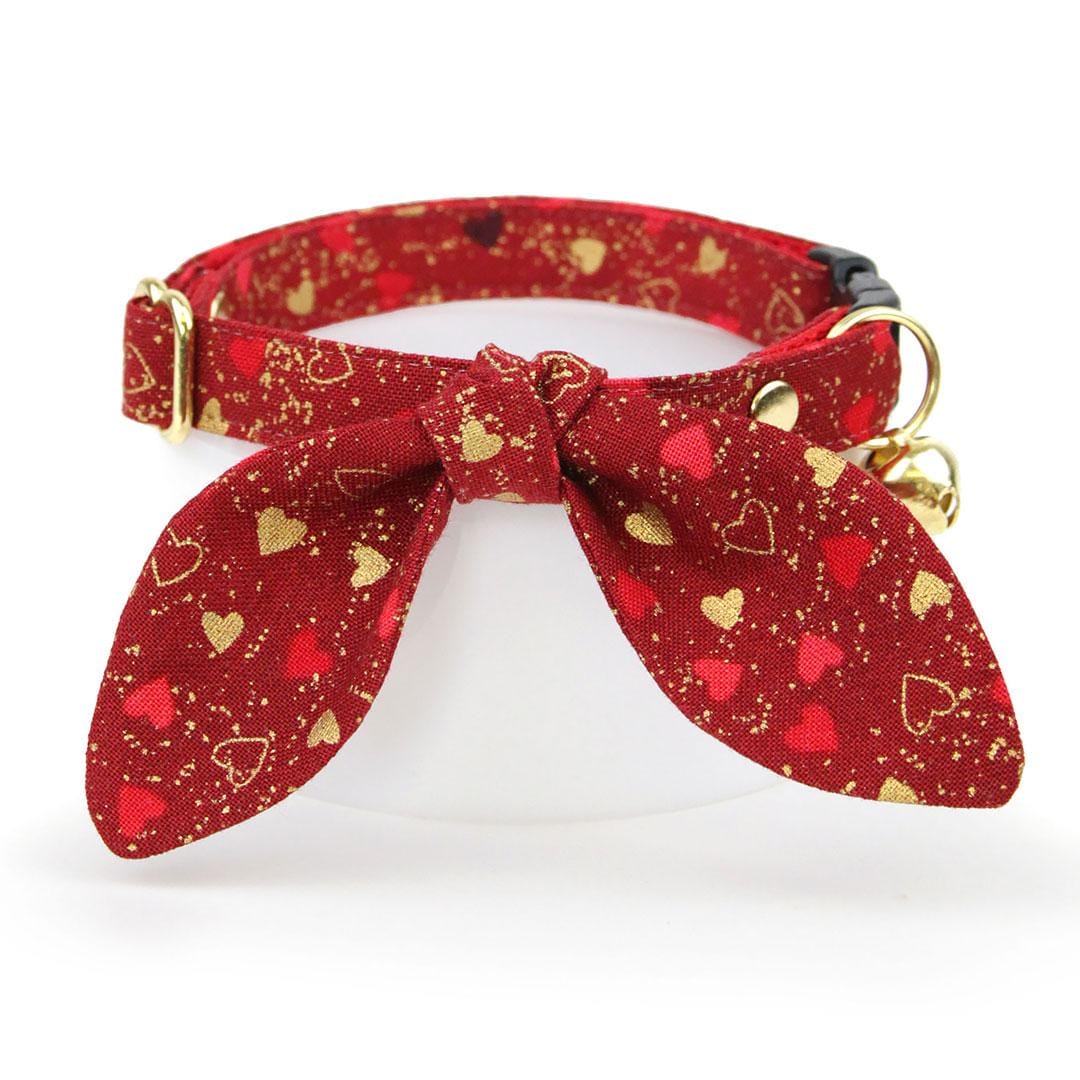 Heart Cat Collar - "Amour" - Red & Gold Cat Collar / Valentine's Day / Breakaway Buckle or Non-Breakaway / Cat, Kitten + Small Dog Sizes