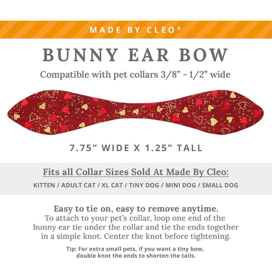 Cat Collar and Bunny Ear Bow Set - "Amour" - Red & Gold Heart Cat Collar w/ Matching Bunny Bow Tie / Valentine's Day / Tie-On Scarf / Cat, Kitten + Small Dog Sizes