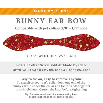 Cat Collar and Bunny Ear Bow Set - "Amour" - Red & Gold Heart Cat Collar w/ Matching Bunny Bow Tie / Valentine's Day / Tie-On Scarf / Cat, Kitten + Small Dog Sizes