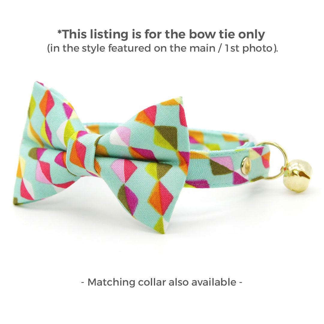 Modern Cat Bow Tie - "Kite Dreams" - Mint Kite Bow Tie for Cat Collar / Fun, Arty, Colorful / Cat, Kitten + Small Dog Bowtie
