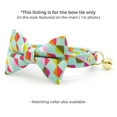 Modern Cat Bow Tie - "Kite Dreams" - Mint Kite Bow Tie for Cat Collar / Fun, Arty, Colorful / Cat, Kitten + Small Dog Bowtie