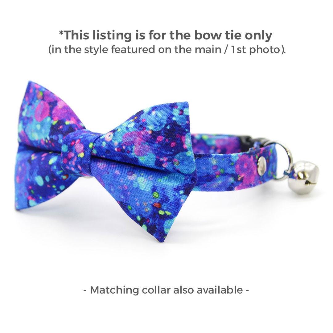 Retro Fun Cat Bow Tie - "Neon Nebula" - Galaxy Blue & Purple Space Bow Tie for Cat Collar / 80s, Vaporwave / Cat, Kitten + Small Dog Bowtie