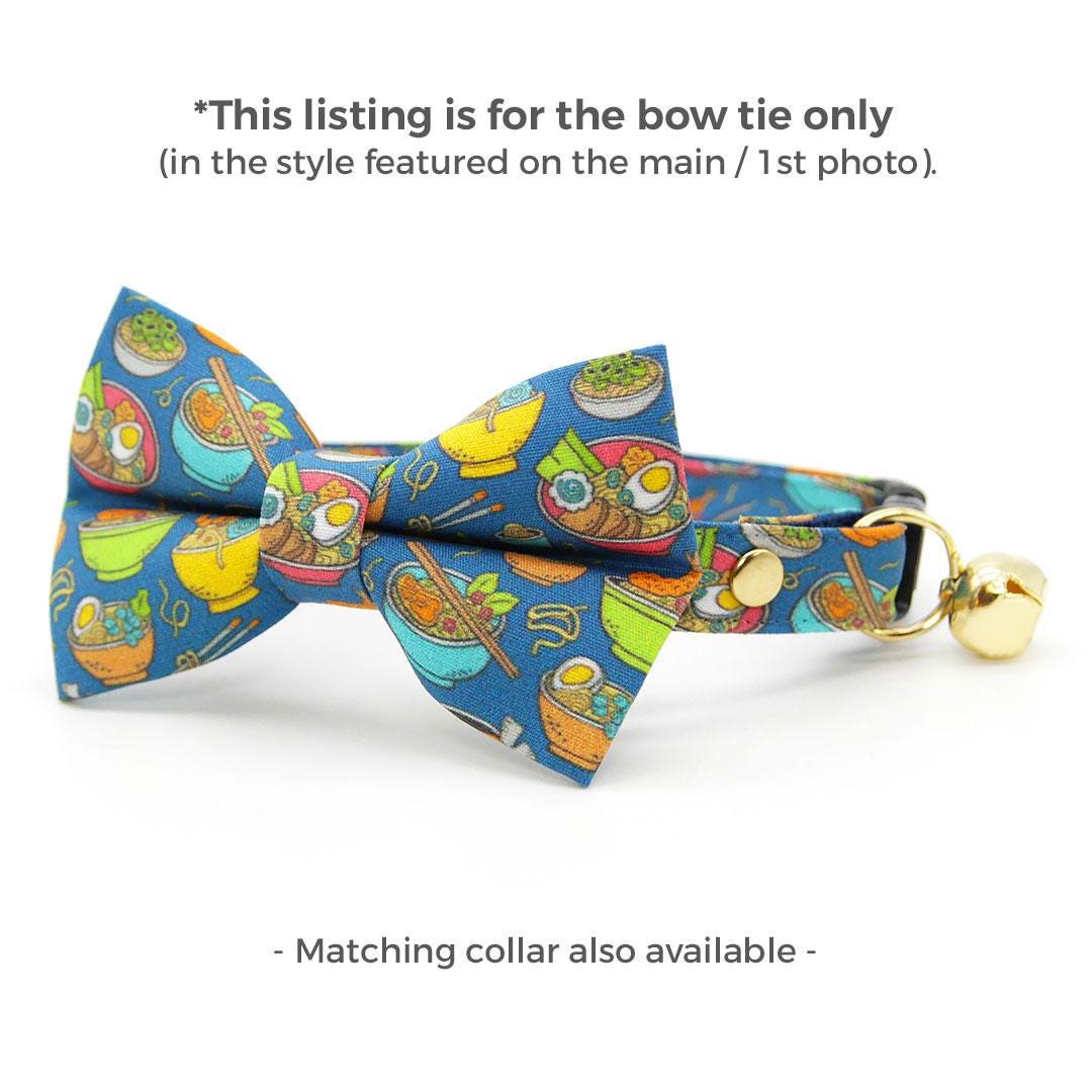 Ramen Cat Bow Tie - "Ramen Love - Blue" - Noodles Bow Tie for Cat Collar / Food, Fun, Asian / Cat, Kitten + Small Dog Bowtie