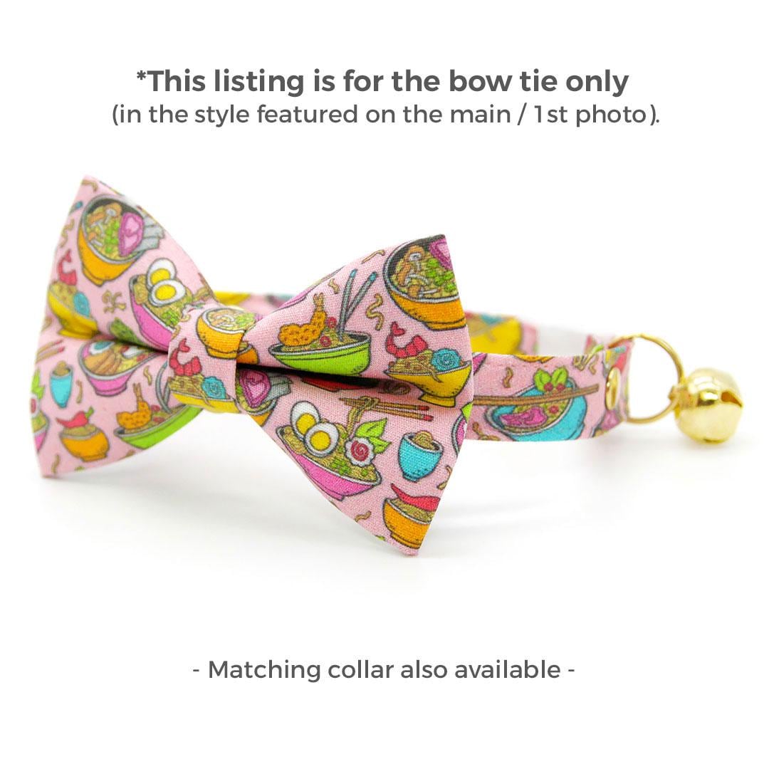 Ramen Cat Bow Tie - "Ramen Love - Pink" - Cute Noodles Bow Tie for Cat Collar / Food, Fun, Asian / Cat, Kitten + Small Dog Bowtie