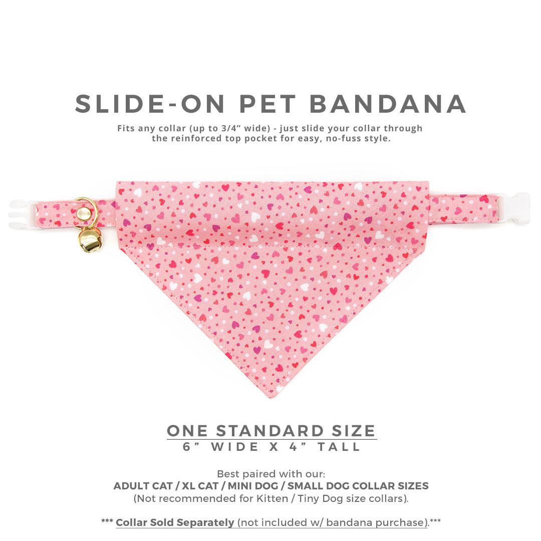 Heart Cat Bandana - "Cupid Confetti" - Pink Valentine's Day Bandana for Cat + Small Dog / Girly Hearts / Slide-on Bandana