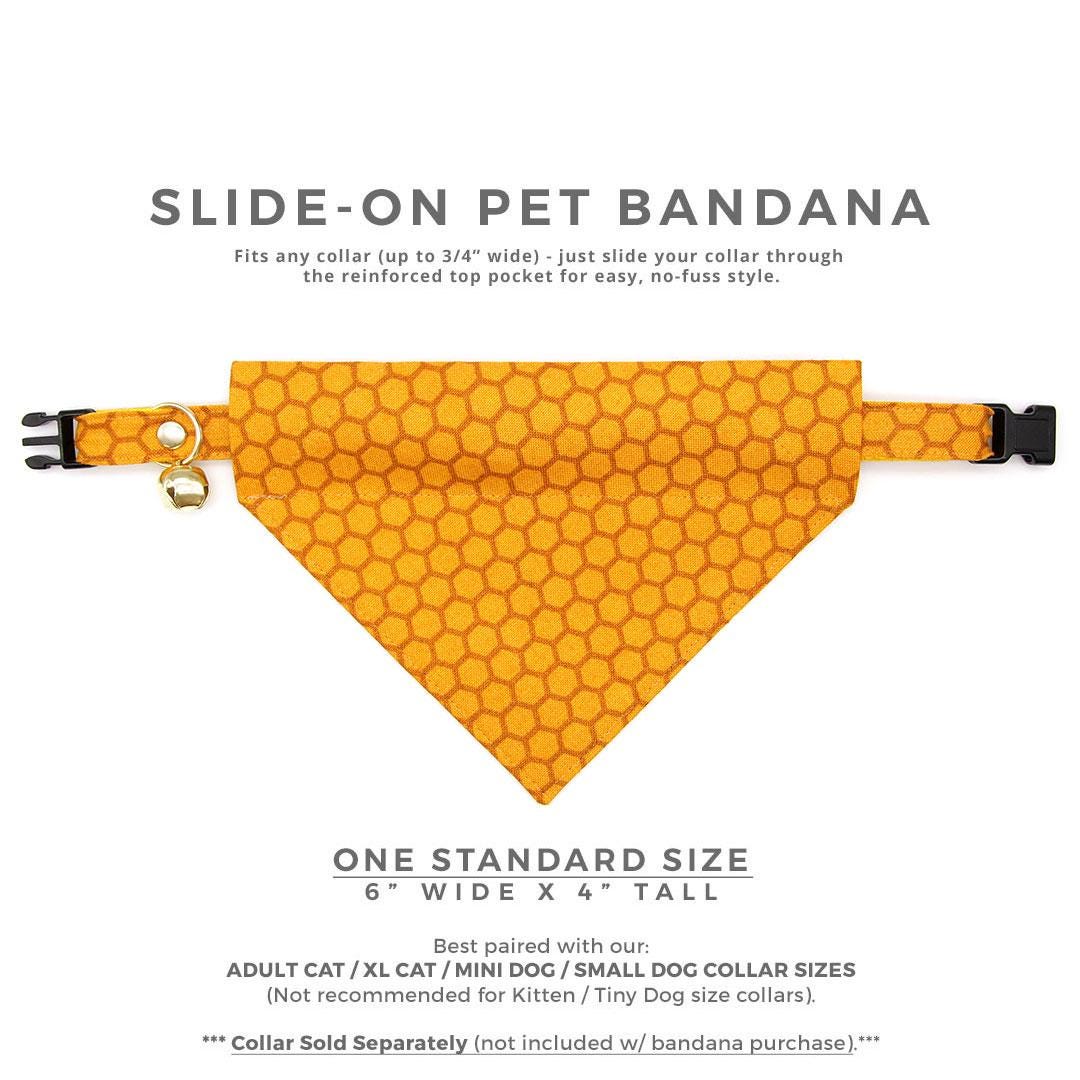 Honey Cat Bandana - "Honeycomb" - Bee Lover Golden Yellow Bandana for Cat + Small Dog / Honeybee, Spring, Summer, Bee Keeper Gift / Slide-on Bandana
