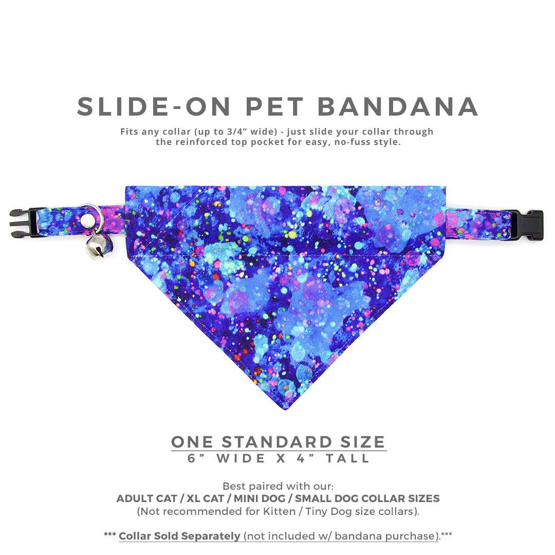 Retro Fun Cat Bandana - "Neon Nebula" - Blue & Purple Galaxy Spatter Paint Bandana for Cat + Small Dog / 80s Retro, Vaporwave, Space / Slide-on Bandana