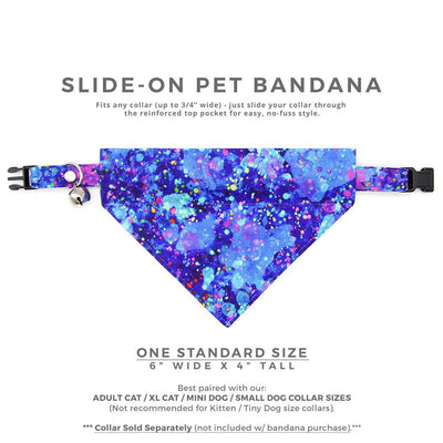 Retro Fun Cat Bandana - "Neon Nebula" - Blue & Purple Galaxy Spatter Paint Bandana for Cat + Small Dog / 80s Retro, Vaporwave, Space / Slide-on Bandana