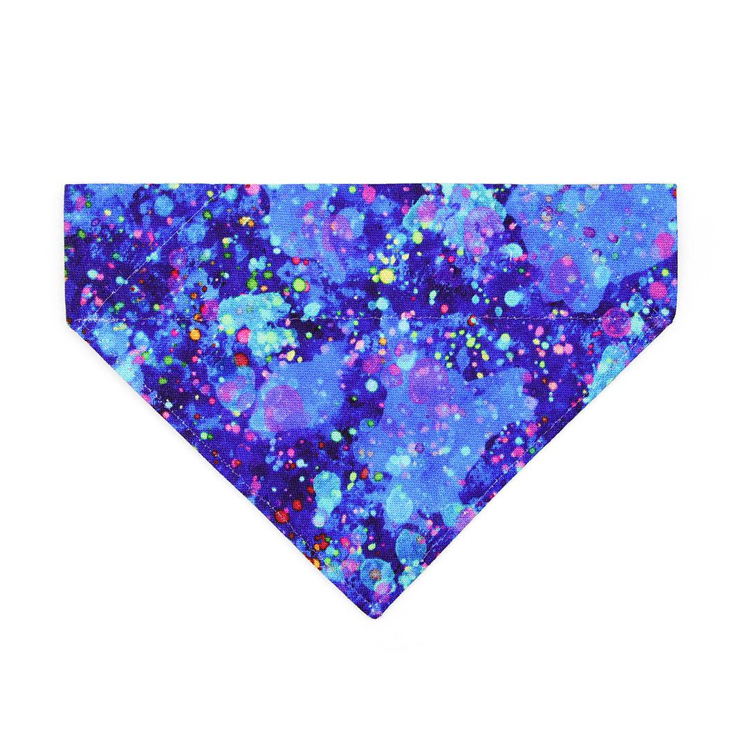 Retro Fun Cat Bandana - "Neon Nebula" - Blue & Purple Galaxy Spatter Paint Bandana for Cat + Small Dog / 80s Retro, Vaporwave, Space / Slide-on Bandana