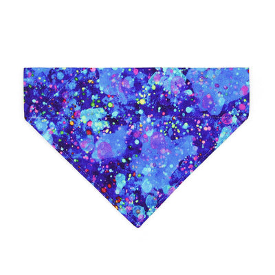 Retro Fun Cat Bandana - "Neon Nebula" - Blue & Purple Galaxy Spatter Paint Bandana for Cat + Small Dog / 80s Retro, Vaporwave, Space / Slide-on Bandana