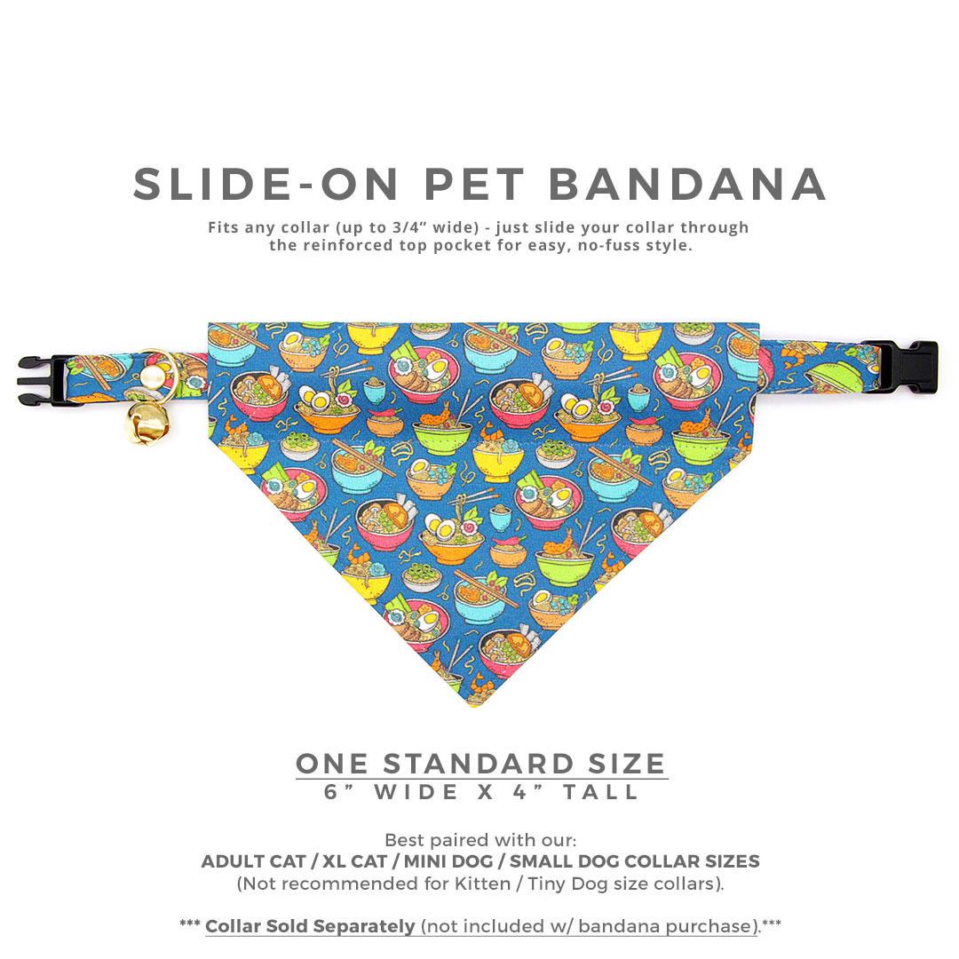 Ramen Cat Bandana - "Ramen Love - Blue" - Noodle Bandana for Cat + Small Dog / Food, Fun, Asian / Slide-on Bandana