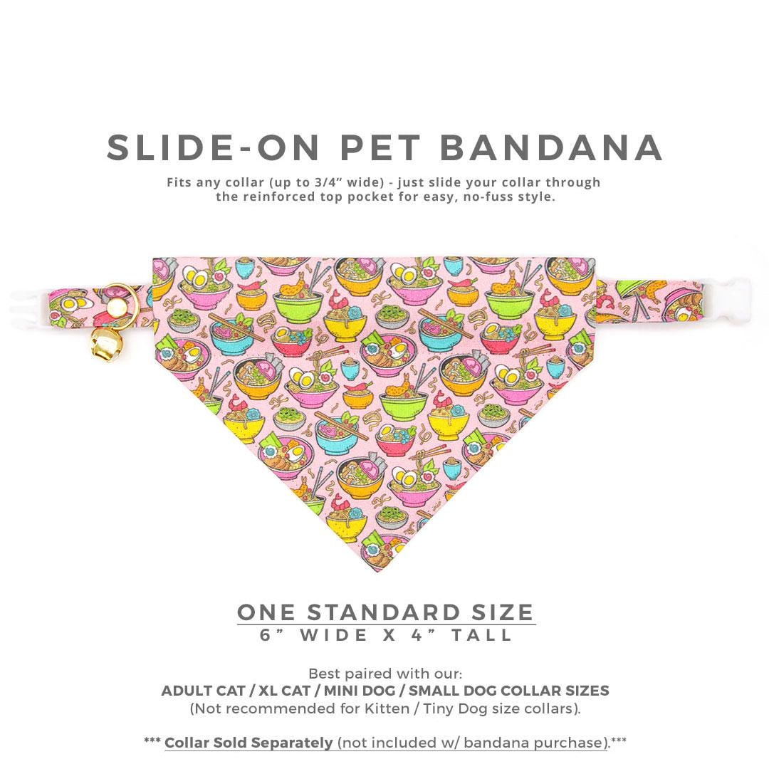 Ramen Cat Bandana - "Ramen Love - Pink" - Noodles Bandana for Cat + Small Dog / Cute, Food, Fun, Asian, Girl Cat / Slide-on Bandana