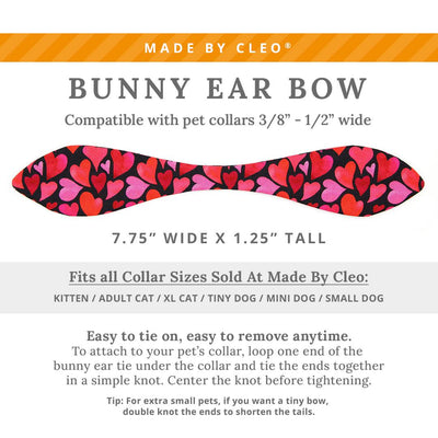 Cat Collar and Bunny Ear Bow Set - "Crush" - Red & Pink Heart Cat Collar w/ Matching Bunny Bow Tie / Valentine's Day / Tie-On Scarf / Cat, Kitten + Small Dog Sizes