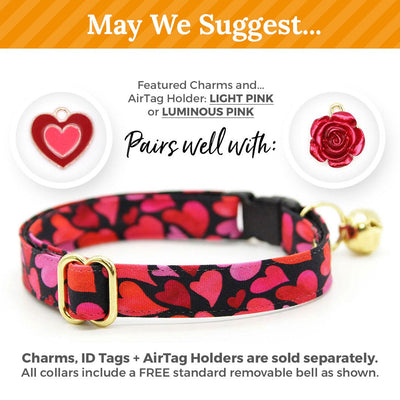 Cat Collar and Bunny Ear Bow Set - "Crush" - Red & Pink Heart Cat Collar w/ Matching Bunny Bow Tie / Valentine's Day / Tie-On Scarf / Cat, Kitten + Small Dog Sizes