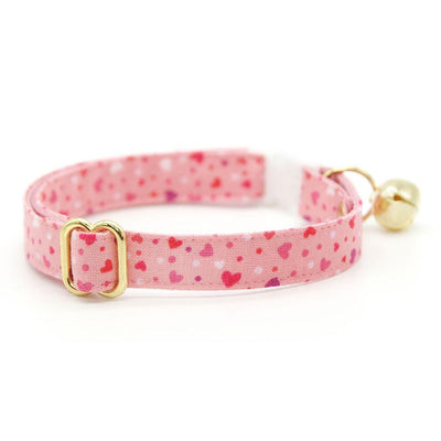 Cat Collar and Bunny Ear Bow Set - "Cupid Confetti" - Pink Heart Cat Collar w/ Matching Bunny Bow Tie / Valentine's Day, Birthday / Tie-On Scarf / Cat, Kitten + Small Dog Sizes