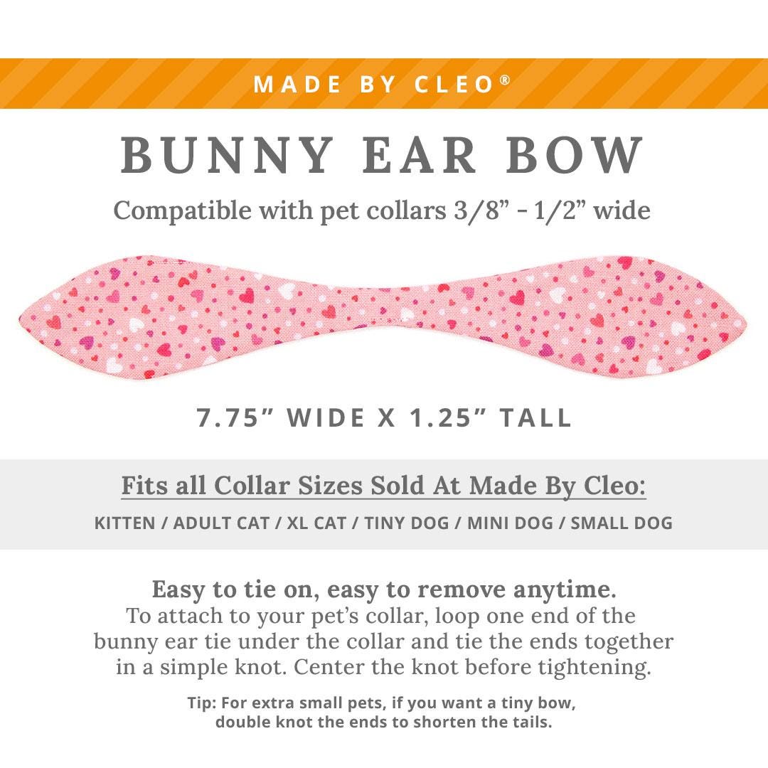 Cat Collar and Bunny Ear Bow Set - "Cupid Confetti" - Pink Heart Cat Collar w/ Matching Bunny Bow Tie / Valentine's Day, Birthday / Tie-On Scarf / Cat, Kitten + Small Dog Sizes