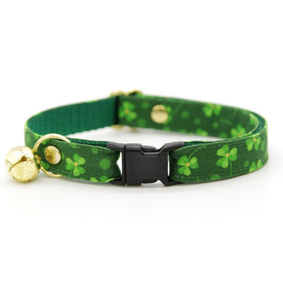 Cat Collar and Bunny Ear Bow Set - "Shamrock Toss" - Green Shamrock Cat Collar w/ Matching Bunny Bow Tie / St. Patrick's Day / Tie-On Scarf / Cat, Kitten + Small Dog Sizes