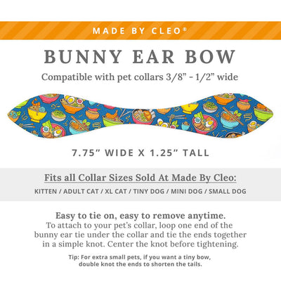 Cat Collar and Bunny Ear Bow Set - "Ramen Love - Blue" - Ramen Cat Collar w/ Matching Bunny Bow Tie / Food, Fun, Asian / Tie-On Scarf / Cat, Kitten + Small Dog Sizes