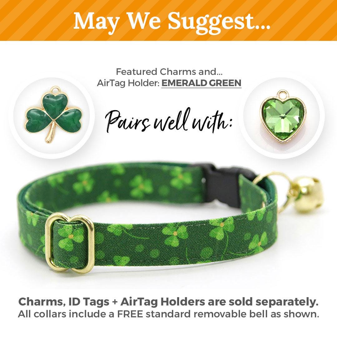 Shamrock Cat Collar + Flower Set - "Shamrock Toss" - St. Patrick's Day Cat Collar w/ Clover Green Felt Flower (Detachable) / Cat, Kitten + Small Dog Sizes