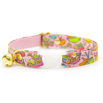 Ramen Cat Collar + Flower Set - "Ramen Love - Pink" - Food Cat Collar w/ Baby Pink Felt Flower (Detachable) / Noodles, Fun, Asian / Cat, Kitten + Small Dog Sizes
