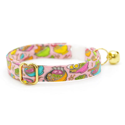 Ramen Cat Collar + Flower Set - "Ramen Love - Pink" - Food Cat Collar w/ Baby Pink Felt Flower (Detachable) / Noodles, Fun, Asian / Cat, Kitten + Small Dog Sizes