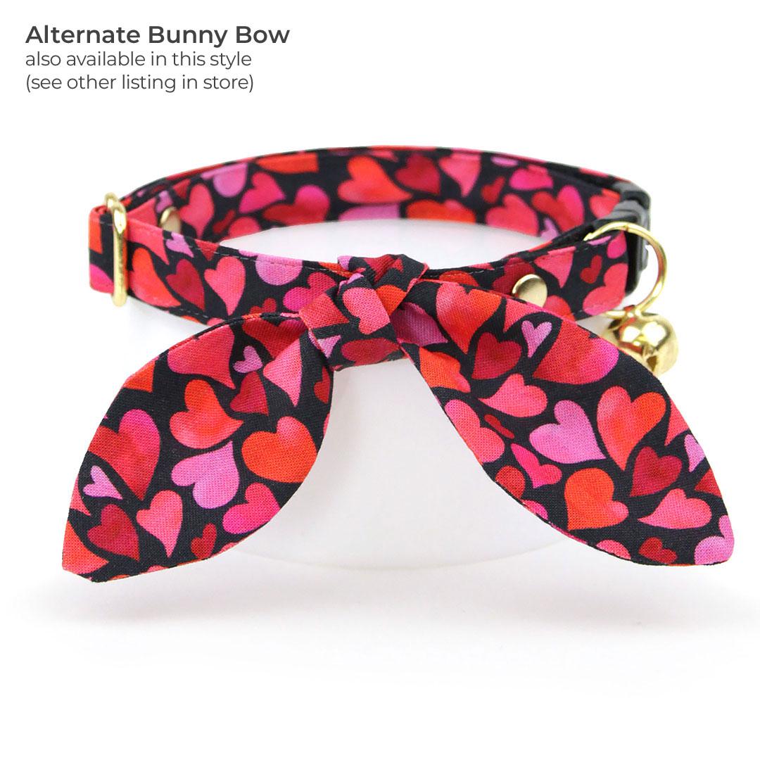 Heart Bow Tie Cat Collar Set - "Crush" - Valentine's Day Red & Pink Cat Collar with Bow Tie / Cat, Kitten, Small Dog Sizes