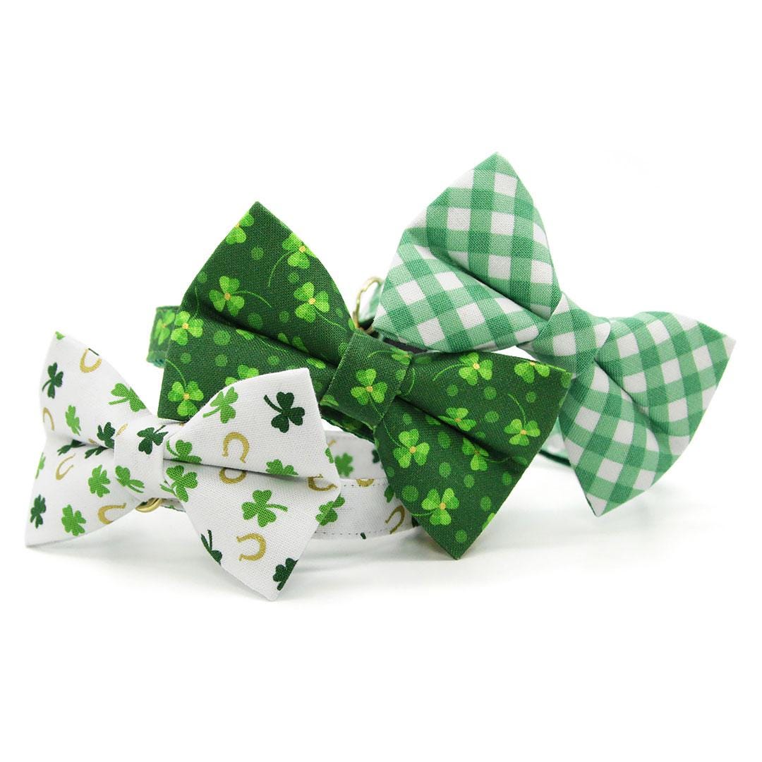 Lucky Bow Tie + Cat Collar Set - "Lucky Horseshoes" - St. Patrick's Day Shamrock Cat Collar with Bow Tie / St. Paddy, Irish / Cat, Kitten, Small Dog Sizes