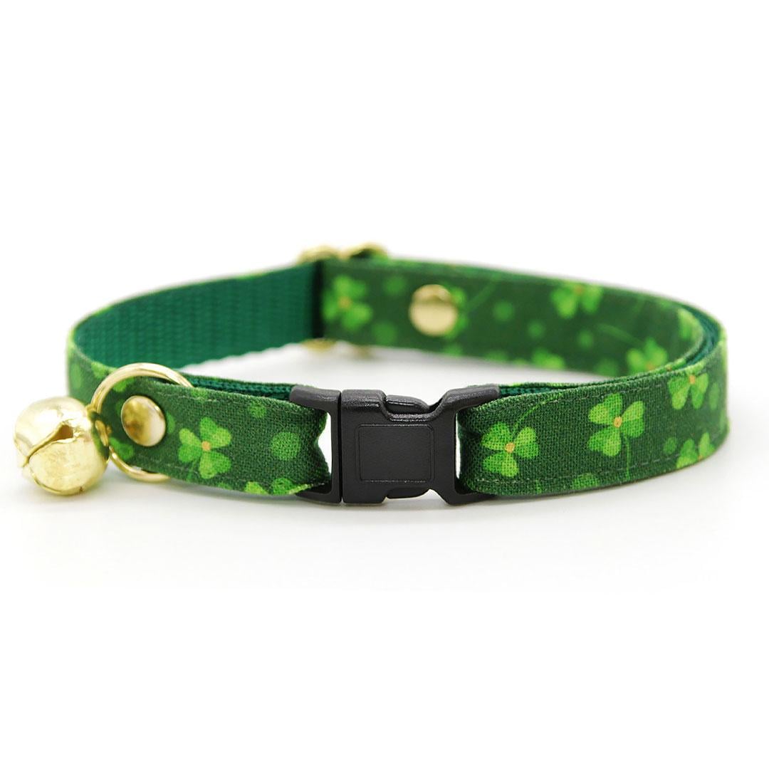 Shamrock Bow Tie + Cat Collar Set - "Shamrock Toss" - St. Patrick's Day Green Cat Collar with Bow Tie / Irish, Lucky / Cat, Kitten, Small Dog Sizes