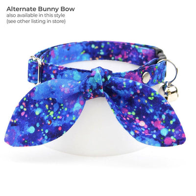 Retro Fun Bow Tie + Cat Collar Set - "Neon Nebula" - Galaxy Blue & Purple Space Cat Collar with Bow Tie / 80s, Vaporwave / Cat, Kitten, Small Dog Sizes