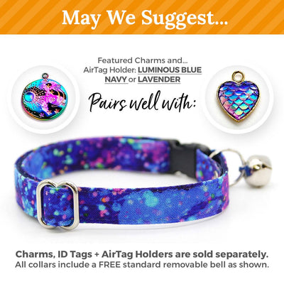 Retro Fun Bow Tie + Cat Collar Set - "Neon Nebula" - Galaxy Blue & Purple Space Cat Collar with Bow Tie / 80s, Vaporwave / Cat, Kitten, Small Dog Sizes