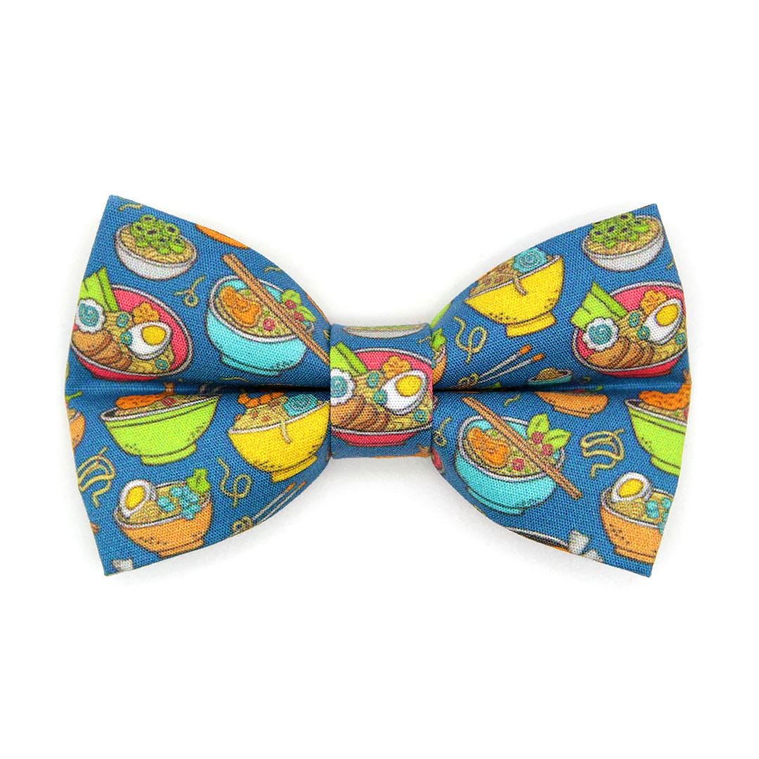 Ramen Bow Tie + Cat Collar Set - "Ramen Love - Blue" - Noodles Cat Collar with Bow Tie / Food, Fun, Asian / Cat, Kitten, Small Dog Sizes