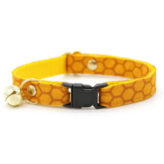 Honey Cat Collar - "Honeycomb" - Golden Yellow Cat Collar / Bee Lover, Honeybee, Spring, Summer / Breakaway Buckle or Non-Breakaway / Cat, Kitten + Small Dog Sizes - Kitten (6-10) / Breakaway / Gold