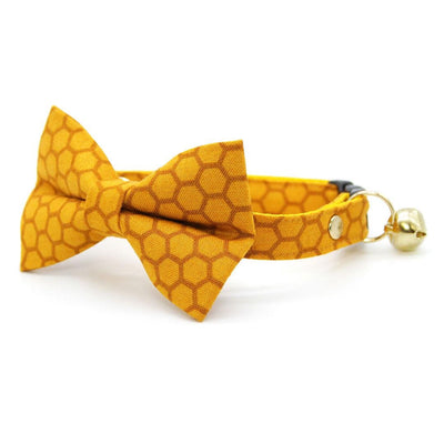 Honey Cat Collar - "Honeycomb" - Golden Yellow Cat Collar / Bee Lover, Honeybee, Spring, Summer / Breakaway Buckle or Non-Breakaway / Cat, Kitten + Small Dog Sizes