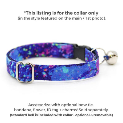 Retro Fun Cat Collar - "Neon Nebula" - Galaxy Blue & Purple Paint Spatter Cat Collar / 80s, Vaporwave / Breakaway Buckle or Non-Breakaway / Cat, Kitten + Small Dog Sizes