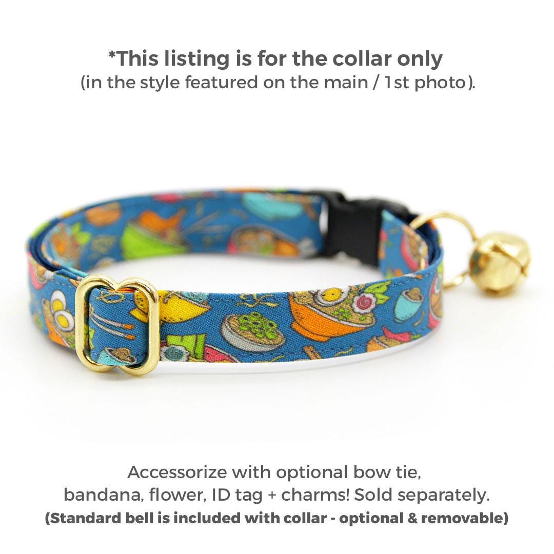 Ramen Cat Collar - "Ramen Love - Blue" - Noodles Cat Collar / Food, Fun, Asian / Breakaway Buckle or Non-Breakaway / Cat, Kitten + Small Dog Sizes