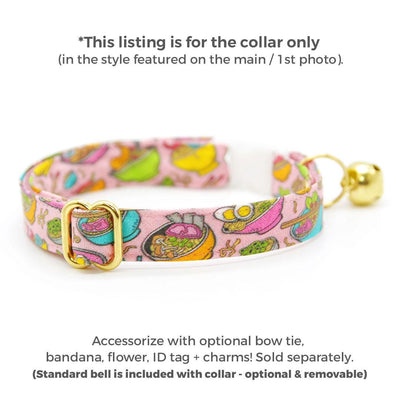 Ramen Cat Collar - "Ramen Love - Pink" - Cute Food Cat Collar / Noodles, Asian, Fun / Breakaway Buckle or Non-Breakaway / Cat, Kitten + Small Dog Sizes