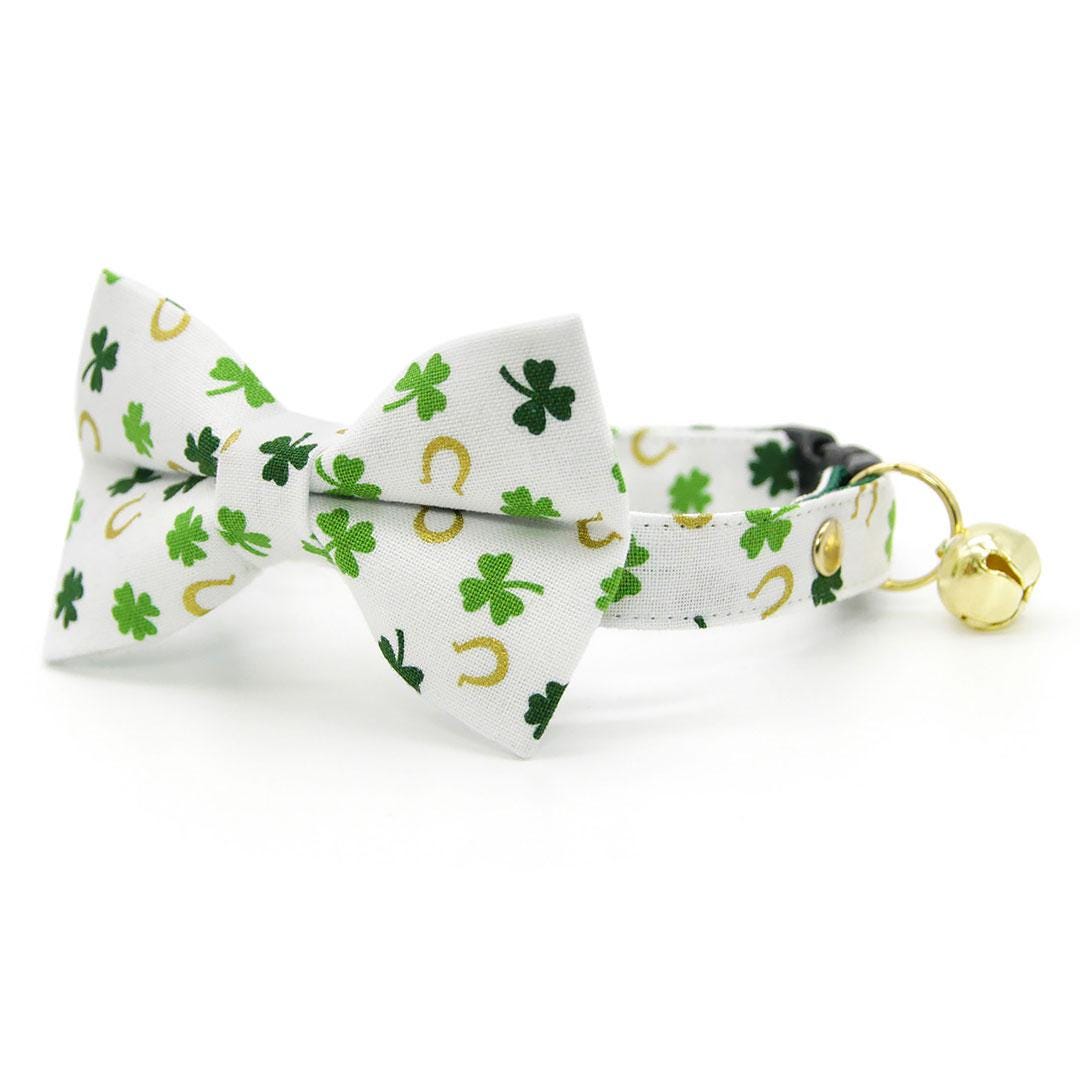 Lucky Bow Tie + Cat Collar Set - "Lucky Horseshoes" - St. Patrick's Day Shamrock Cat Collar with Bow Tie / St. Paddy, Irish / Cat, Kitten, Small Dog Sizes