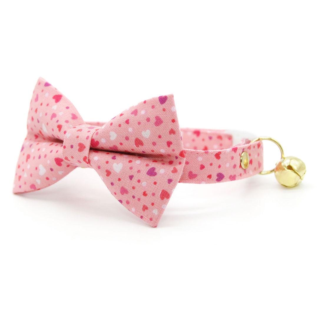 Heart Bow Tie + Cat Collar Set - "Cupid Confetti" - Pink Cat Collar with Bow Tie / Valentine's Day / Cat, Kitten, Small Dog Sizes