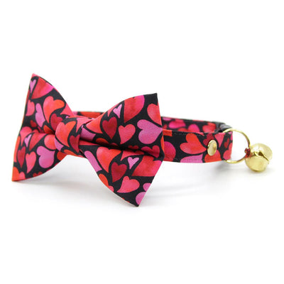 Heart Bow Tie Cat Collar Set - "Crush" - Valentine's Day Red & Pink Cat Collar with Bow Tie / Cat, Kitten, Small Dog Sizes