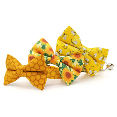 Bee Lover Cat Bow Tie - "Honeycomb" - Honey Yellow Bow Tie for Cat Collar / Cat, Kitten + Small Dog Bowtie