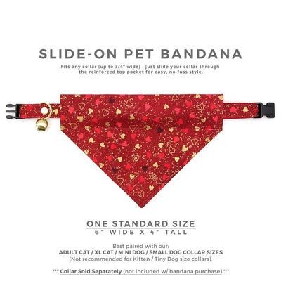 Heart Cat Bandana - "Amour" - Red & Gold Valentine's Day Bandana for Cat + Small Dog / Slide-on Bandana