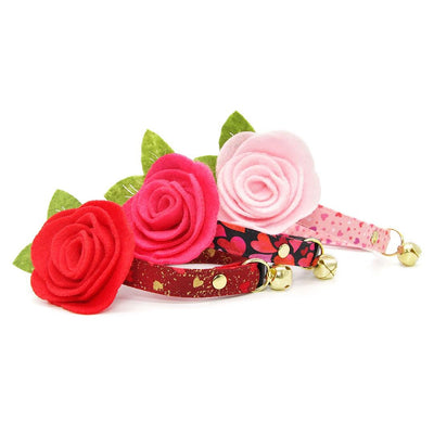 Heart Cat Collar + Flower Set - "Cupid Confetti" - Cute Cat Collar w/ Baby Pink Felt Flower (Detachable) / Valentine's Day / Cat, Kitten + Small Dog Sizes
